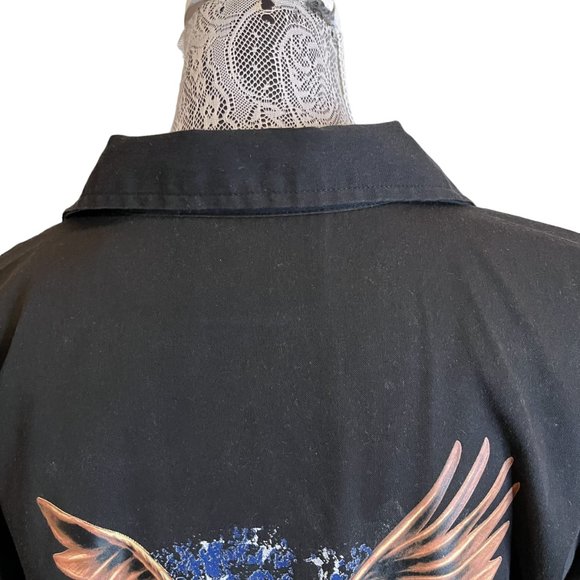 Dragon Fly Motorcycle Mens Black Button Up Shirt USA Garage Free To Ride Size M - Picture 7 of 12